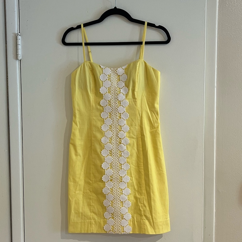 Lilly Pulitzer Lemon Yellow Mini Dress with White Lace Panel